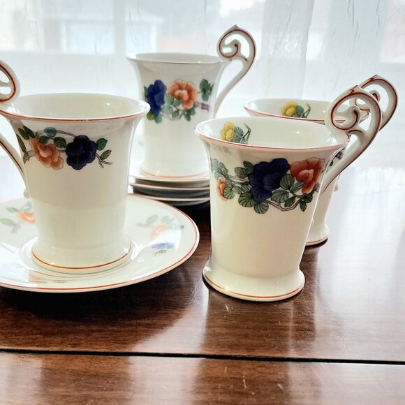 4 Rosenthal Indian Tree Cup Saucer 3.5" Continental line rust purple antique vin - Picture 3 of 16